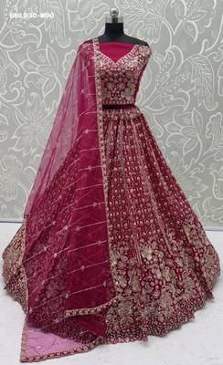 Rani Pink Net Embroidered Bridal Reception Lehenga Choli Set 4
