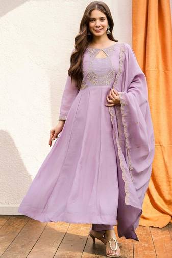 Women Ethnic Motifs Embroidered Panelled Thread Work Kurta with Trousers & With Dupatta