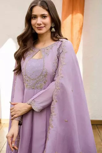 Women Ethnic Motifs Embroidered Panelled Thread Work Kurta with Trousers & With Dupatta