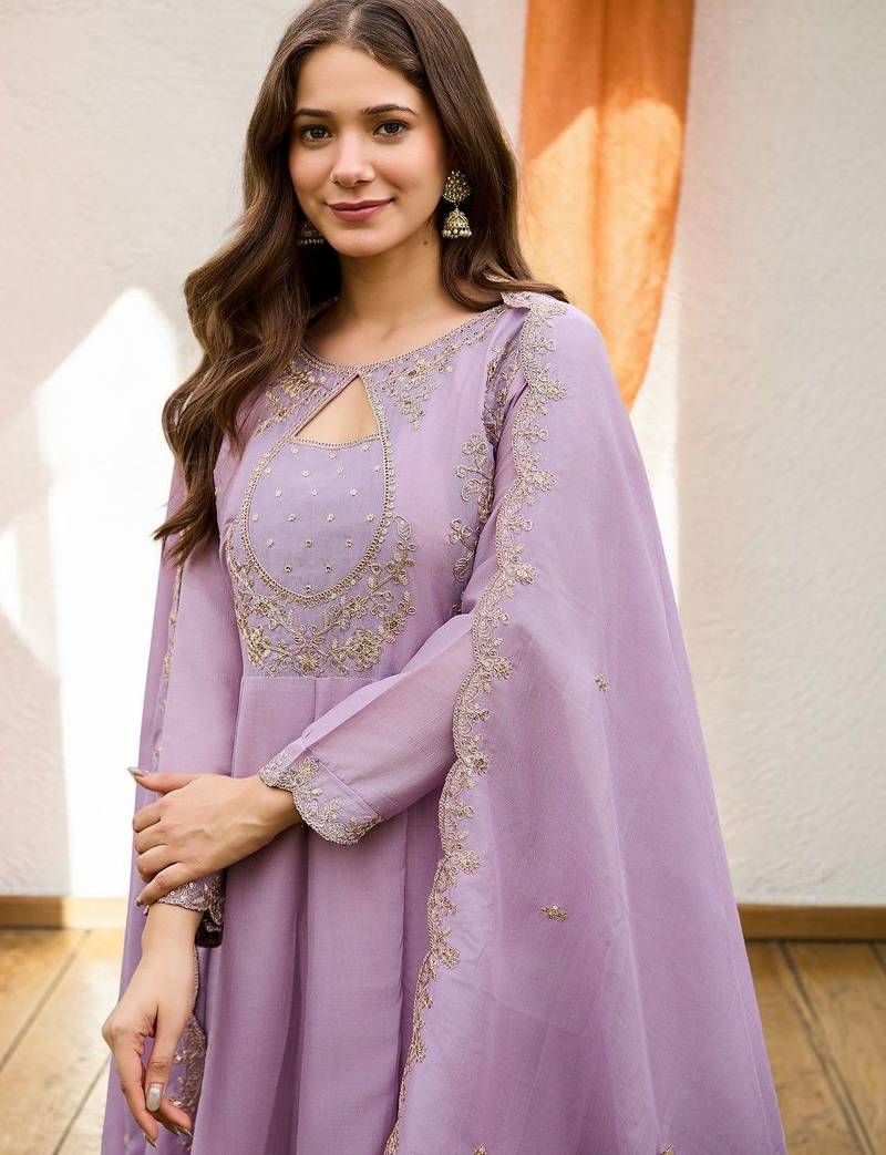 Women Ethnic Motifs Embroidered Panelled Thread Work Kurta with Trousers & With Dupatta