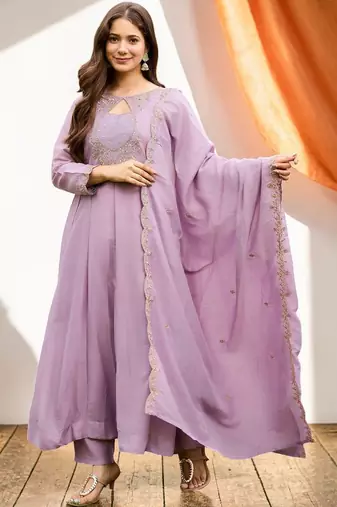 Women Ethnic Motifs Embroidered Panelled Thread Work Kurta with Trousers & With Dupatta