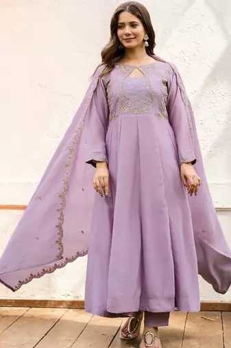 Women Ethnic Motifs Embroidered Panelled Thread Work Kurta with Trousers & With Dupatta
