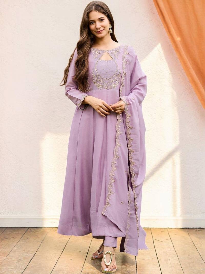 Women Ethnic Motifs Embroidered Panelled Thread Work Kurta with Trousers & With Dupatta