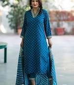 Women Bandhani Embroidered Empire Thread Work Kurta with Trousers & With Dupatta