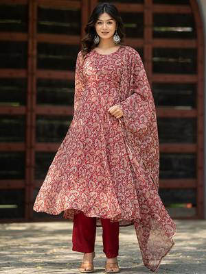 Paisley Printed Gotta Patti Anarkali Kurta with Trousers & Dupatta 1