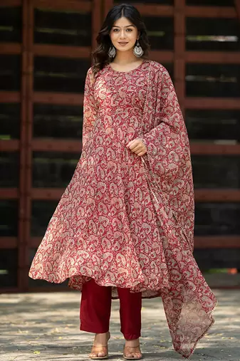 Paisley Printed Gotta Patti Anarkali Kurta with Trousers & Dupatta