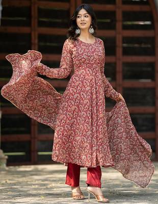 Paisley Printed Gotta Patti Anarkali Kurta with Trousers & Dupatta 3