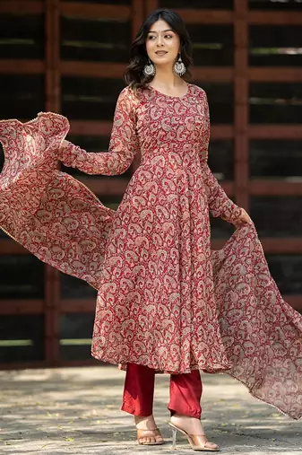Paisley Printed Gotta Patti Anarkali Kurta with Trousers & Dupatta