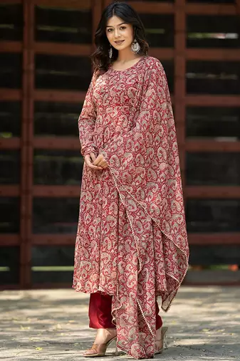 Paisley Printed Gotta Patti Anarkali Kurta with Trousers & Dupatta