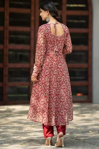 Paisley Printed Gotta Patti Anarkali Kurta with Trousers & Dupatta