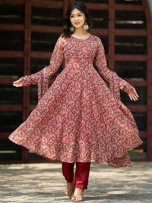 Paisley Printed Gotta Patti Anarkali Kurta with Trousers & Dupatta 6