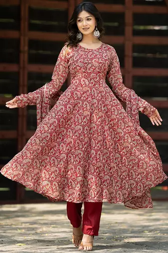 Paisley Printed Gotta Patti Anarkali Kurta with Trousers & Dupatta