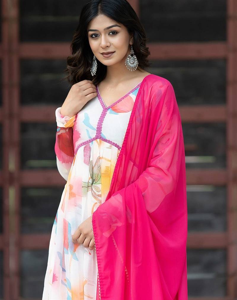 Alia Cut Floral Printed Empire Gotta Patti Kurta with Palazzos & Dupatta