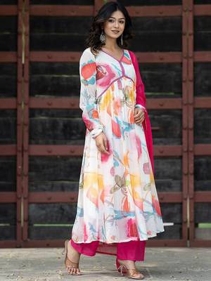 Alia Cut Floral Printed Empire Gotta Patti Kurta with Palazzos & Dupatta 3