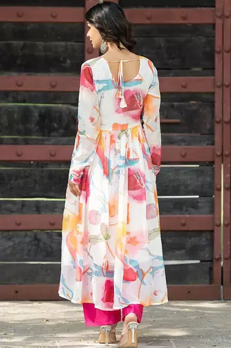 Alia Cut Floral Printed Empire Gotta Patti Kurta with Palazzos & Dupatta