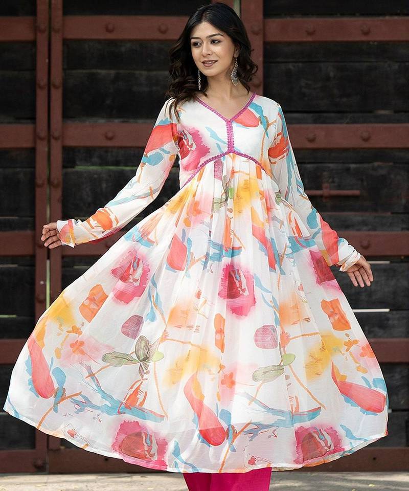 Alia Cut Floral Printed Empire Gotta Patti Kurta with Palazzos & Dupatta