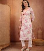 women floral printed thread work floral kurta