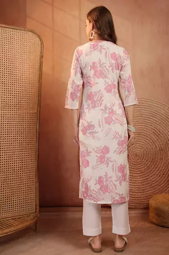 women floral printed thread work floral kurta