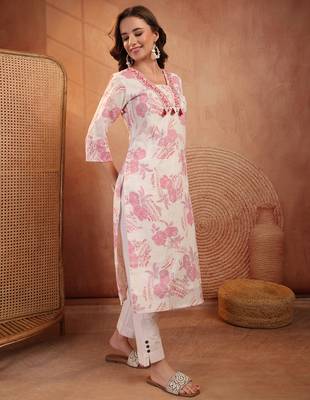 women floral printed thread work floral kurta 3