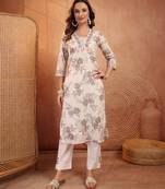 women floral printed thread work kurta