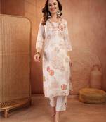 women ethnic motifs printed thread work indie prints kurta