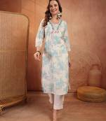 women floral printed thread work floral kurta