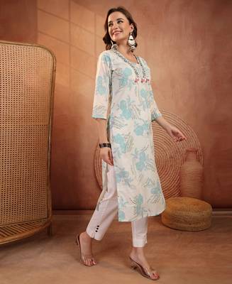 women floral printed thread work floral kurta 2