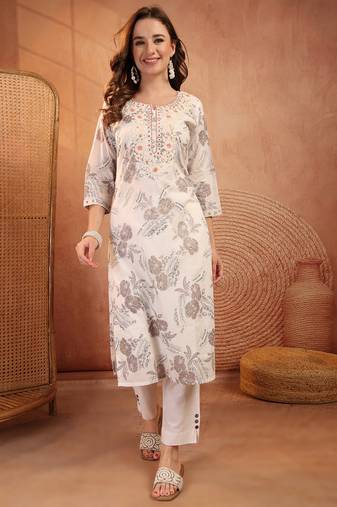 women floral printed mirror work floral kurta