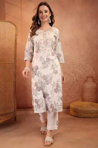women floral printed mirror work floral kurta