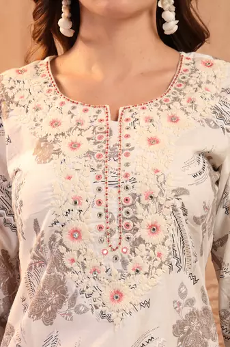 women floral printed mirror work floral kurta
