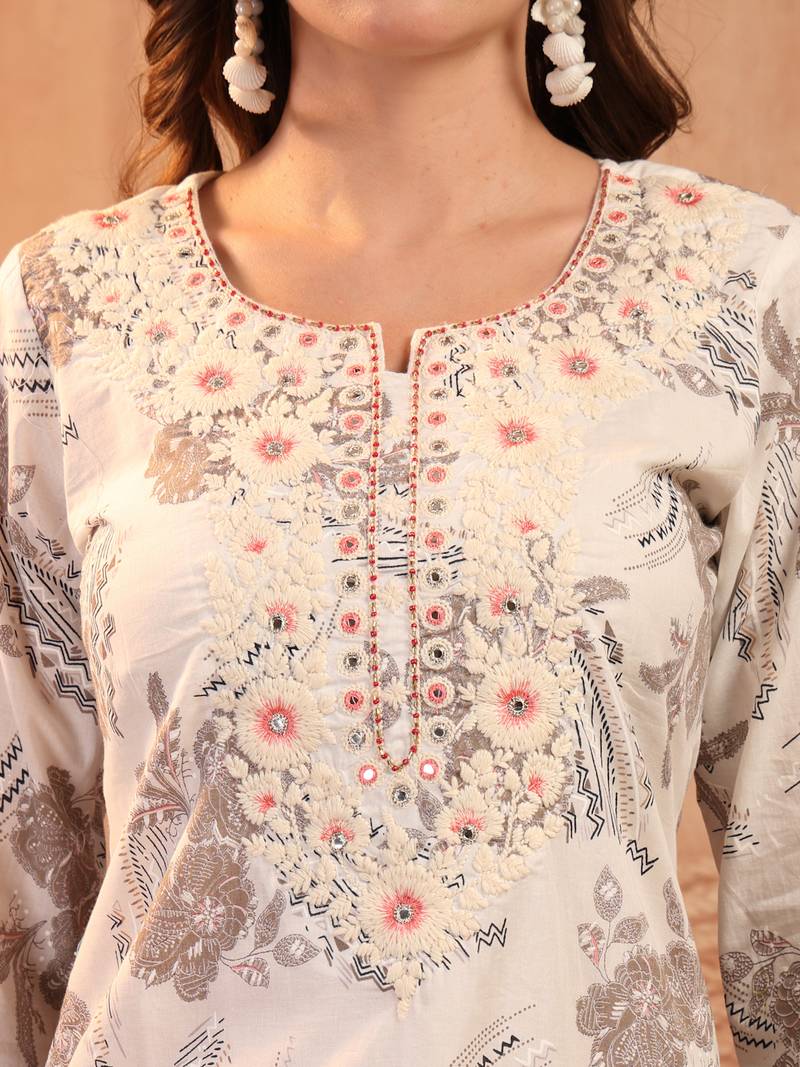 women floral printed mirror work floral kurta