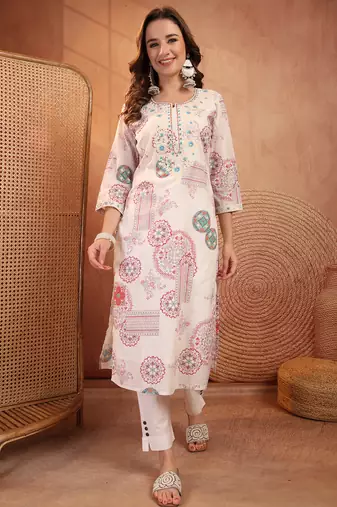 women ethnic motifs embroidered mirror work indie prints kurta