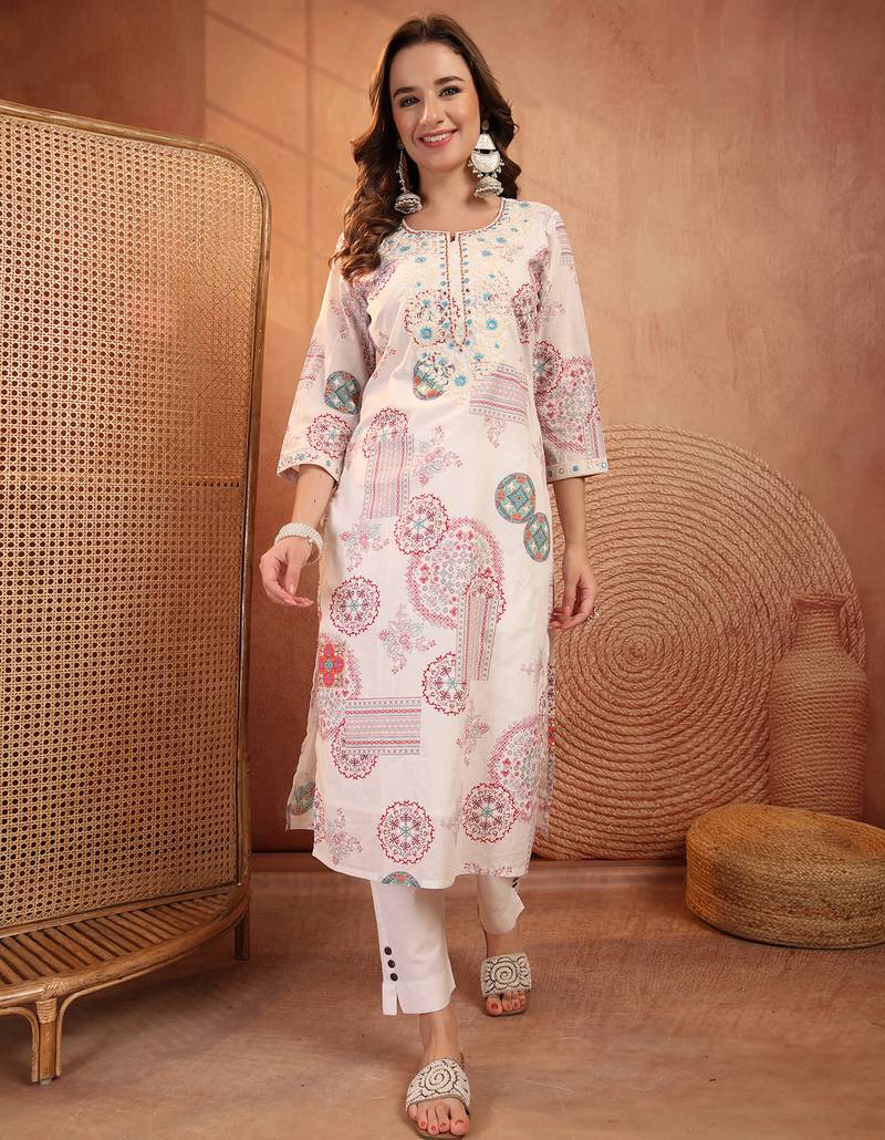 women ethnic motifs embroidered mirror work indie prints kurta