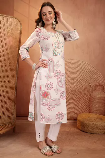 women ethnic motifs embroidered mirror work indie prints kurta