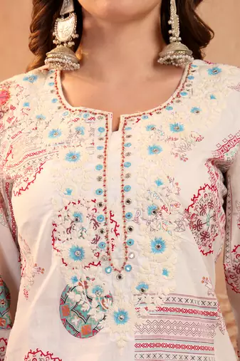 women ethnic motifs embroidered mirror work indie prints kurta