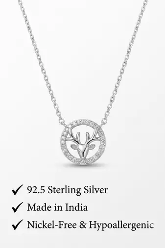 925 Sterling Silver Deer Pendant Necklace Set for Women