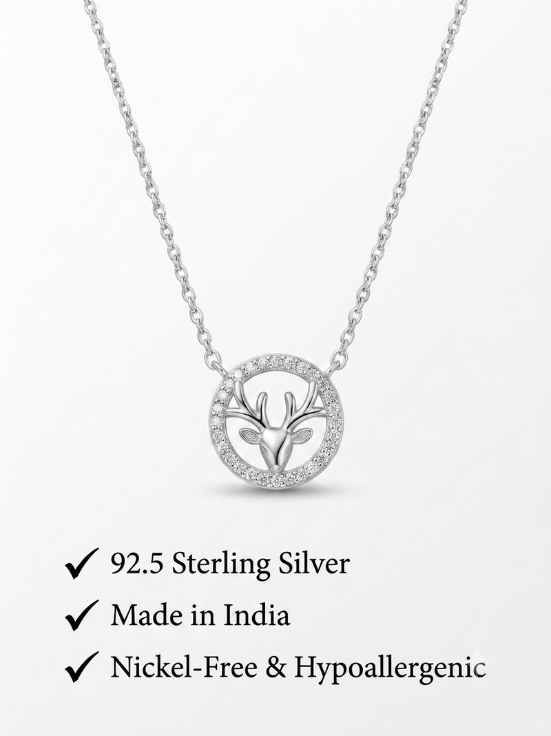 925 Sterling Silver Deer Pendant Necklace Set for Women
