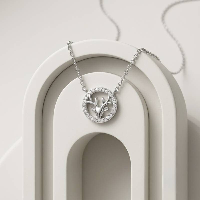925 Sterling Silver Deer Pendant Necklace Set for Women