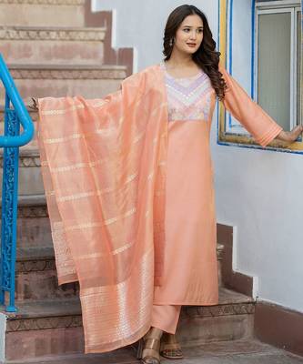 Women Ethnic Motifs Embroidered Regular Sequinned Kurta with Trousers & With Dupatta 1