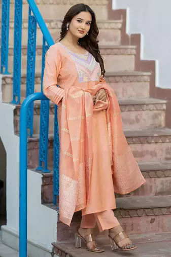 Women Ethnic Motifs Embroidered Regular Sequinned Kurta with Trousers & With Dupatta