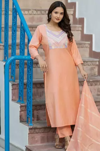 Women Ethnic Motifs Embroidered Regular Sequinned Kurta with Trousers & With Dupatta
