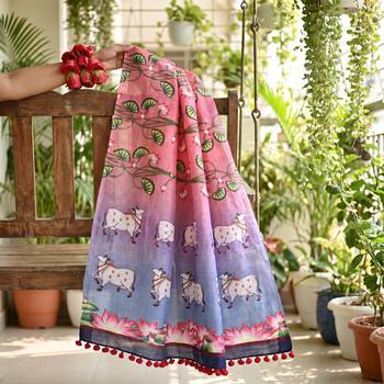 Cotton maslin picwai print stall dupatta wear on gown lehenga choli and dress 1