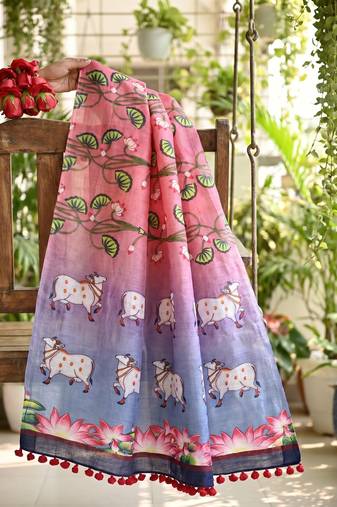 Cotton maslin picwai print stall dupatta wear on gown lehenga choli and dress