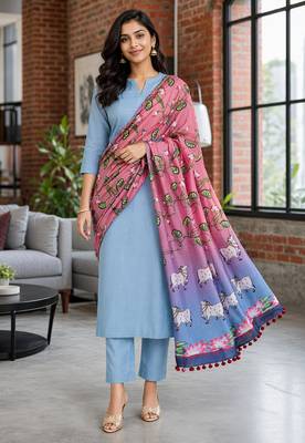 Cotton maslin picwai print stall dupatta wear on gown lehenga choli and dress 2