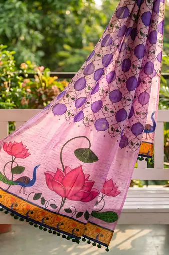 Cotton maslin picwai print stall dupatta wear on gown lehenga choli and dress