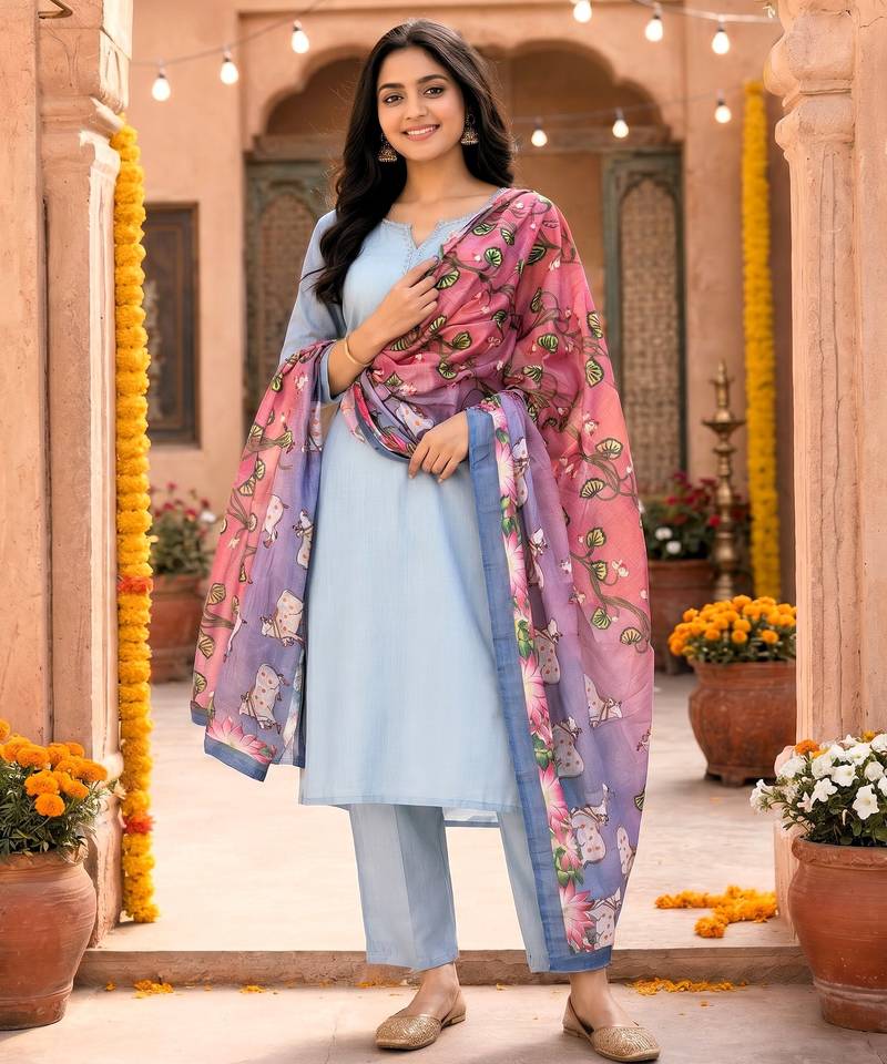 Cotton maslin picwai print stall dupatta wear on gown lehenga choli and dress