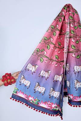 Cotton maslin picwai print stall dupatta wear on gown lehenga choli and dress 4