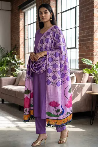 Cotton maslin picwai print stall dupatta wear on gown lehenga choli and dress