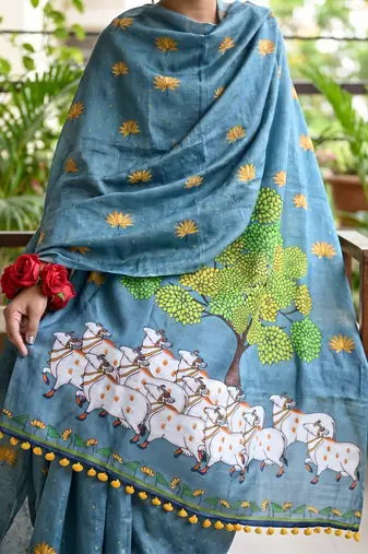 Cotton maslin picwai print stall dupatta wear on gown lehenga choli and dress