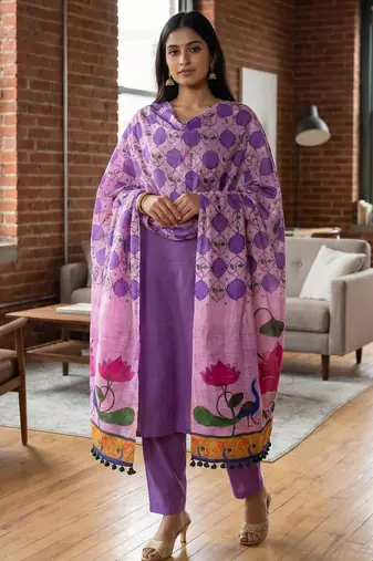 Cotton maslin picwai print stall dupatta wear on gown lehenga choli and dress